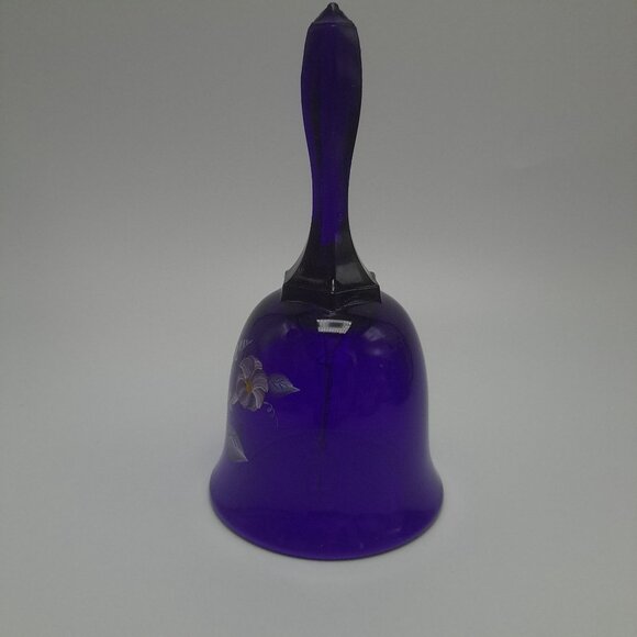 Fenton Glass Cobalt Blue Bell With Hand-Painted Flowers Artist Signed Gessel Col - Picture 3 of 13
